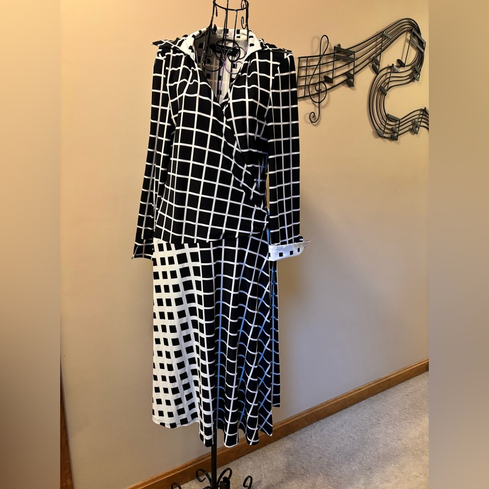 Jones New York Black and White Windowpane Dress and Jacket Set
